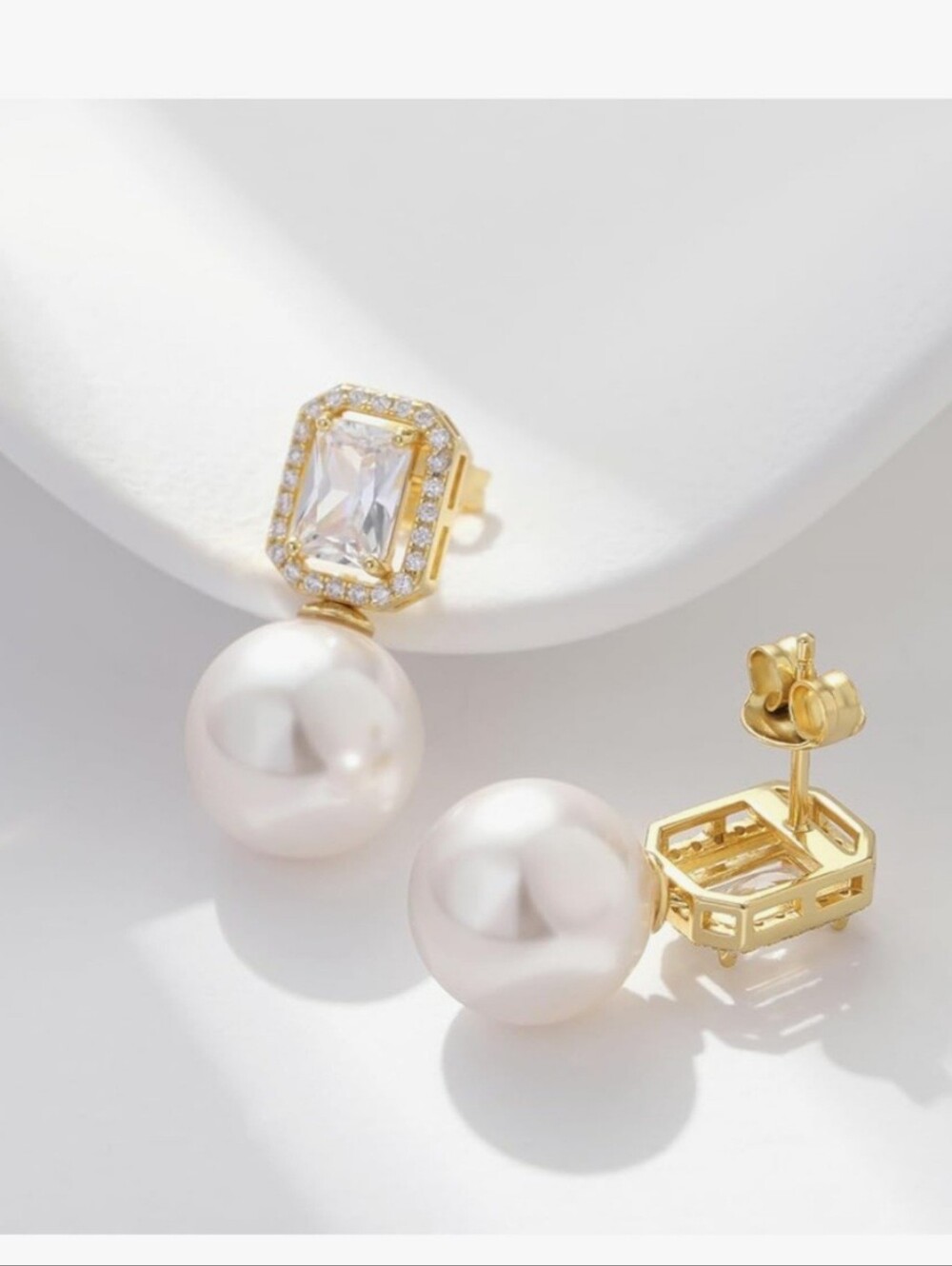 Gold Pearl Drop Earrings with Crystal Accents